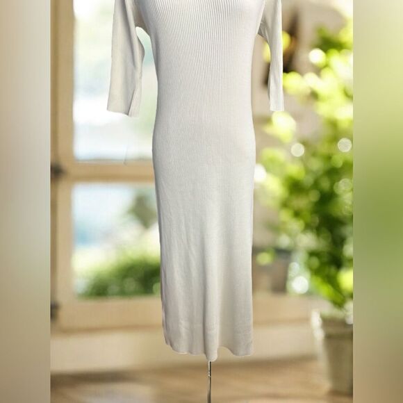 Vince | Ribbed Elbow Sleeve Scoop Neck MIDI Dress Size L - Picture 6 of 14